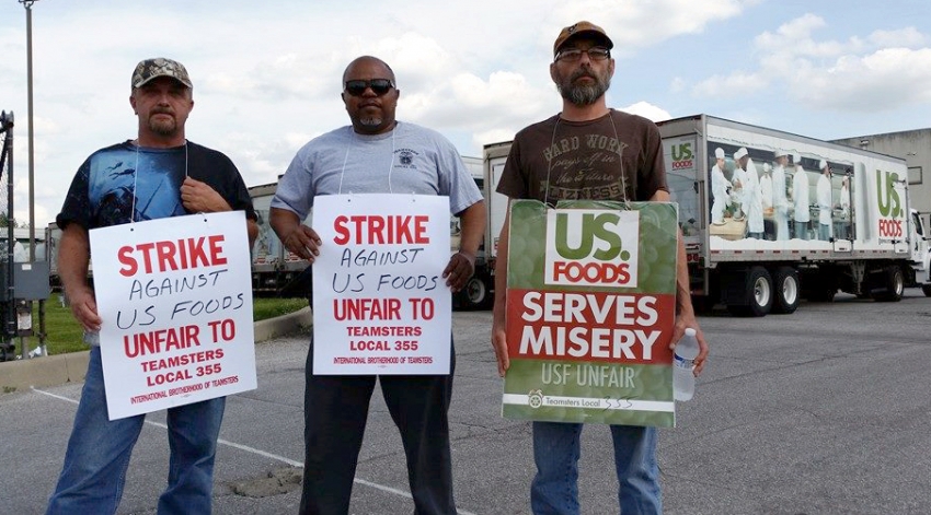 Teamsters from Local 355 protest job cuts from grocery distributor US Foods, Inc. (Teamsters 355)