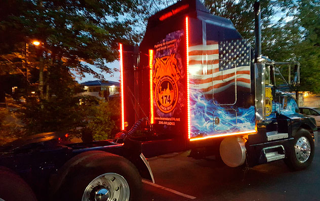The Teamster Truck, all lit-up and ready to roll