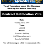 Nelson Trucking: Contract Ratification Vote July 2, 2019 6:00 P.M.